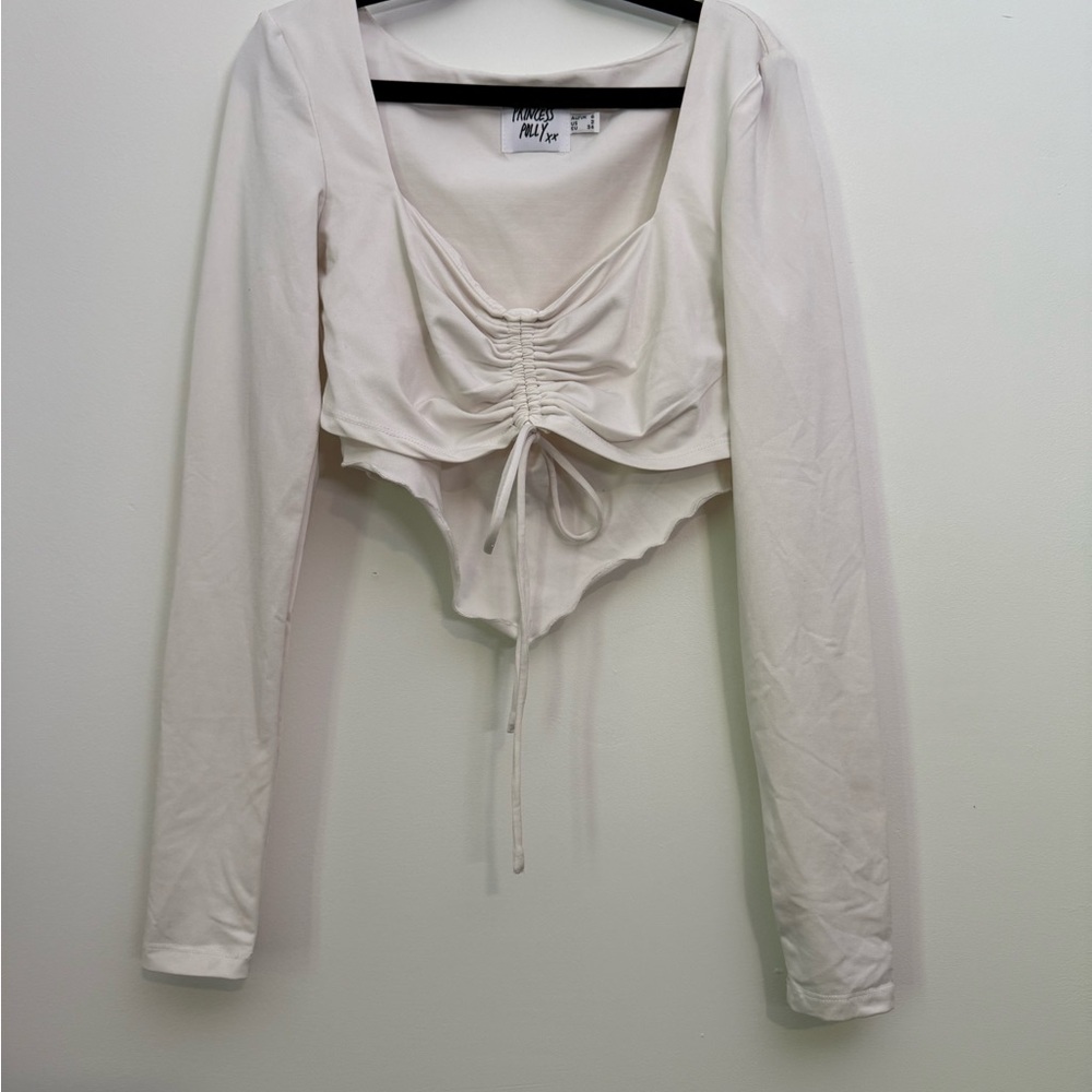 Princess Polly White Ruched long sleeve Crop Top